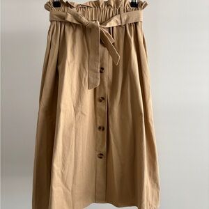 Tan Button-Down Midi Skirt